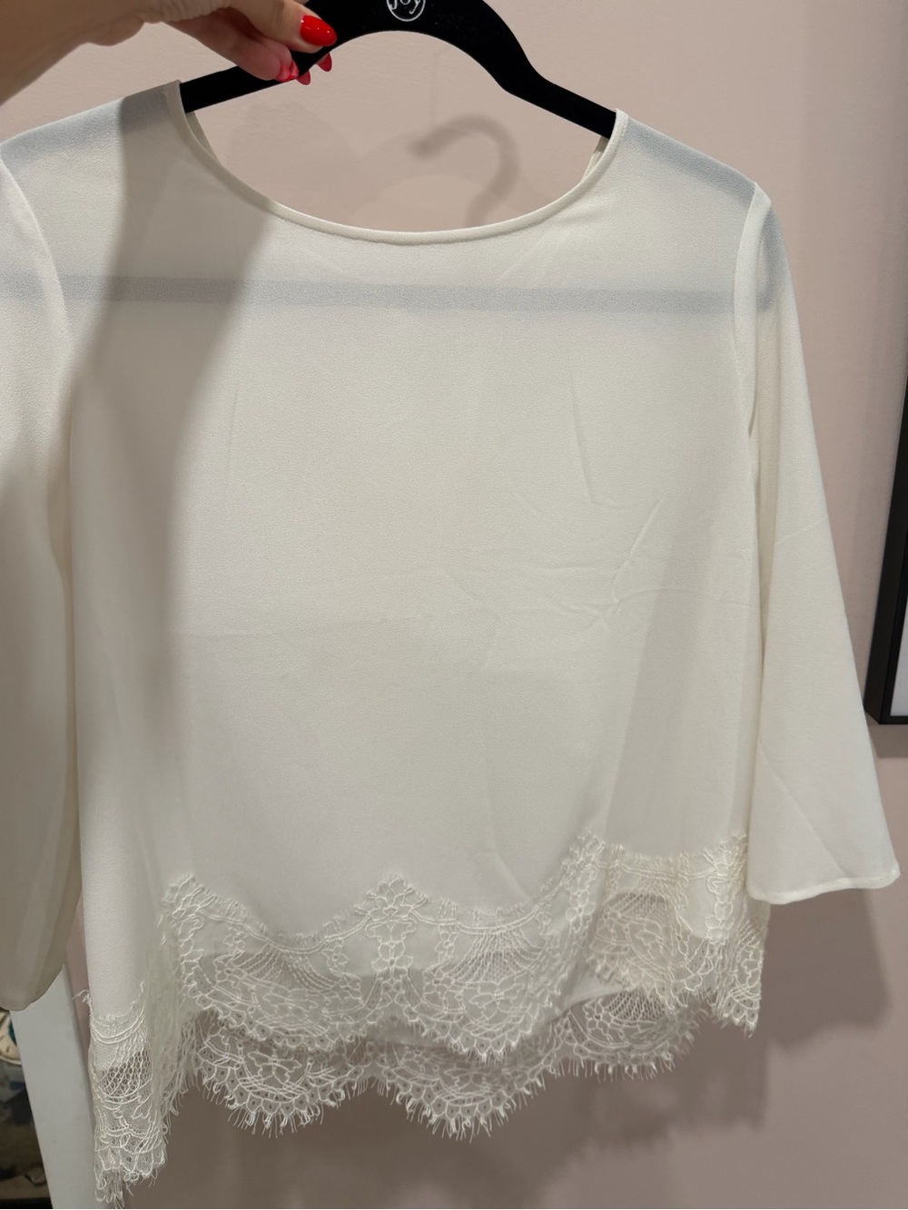 BB Dakota Ivory Lace-Hem Blouse